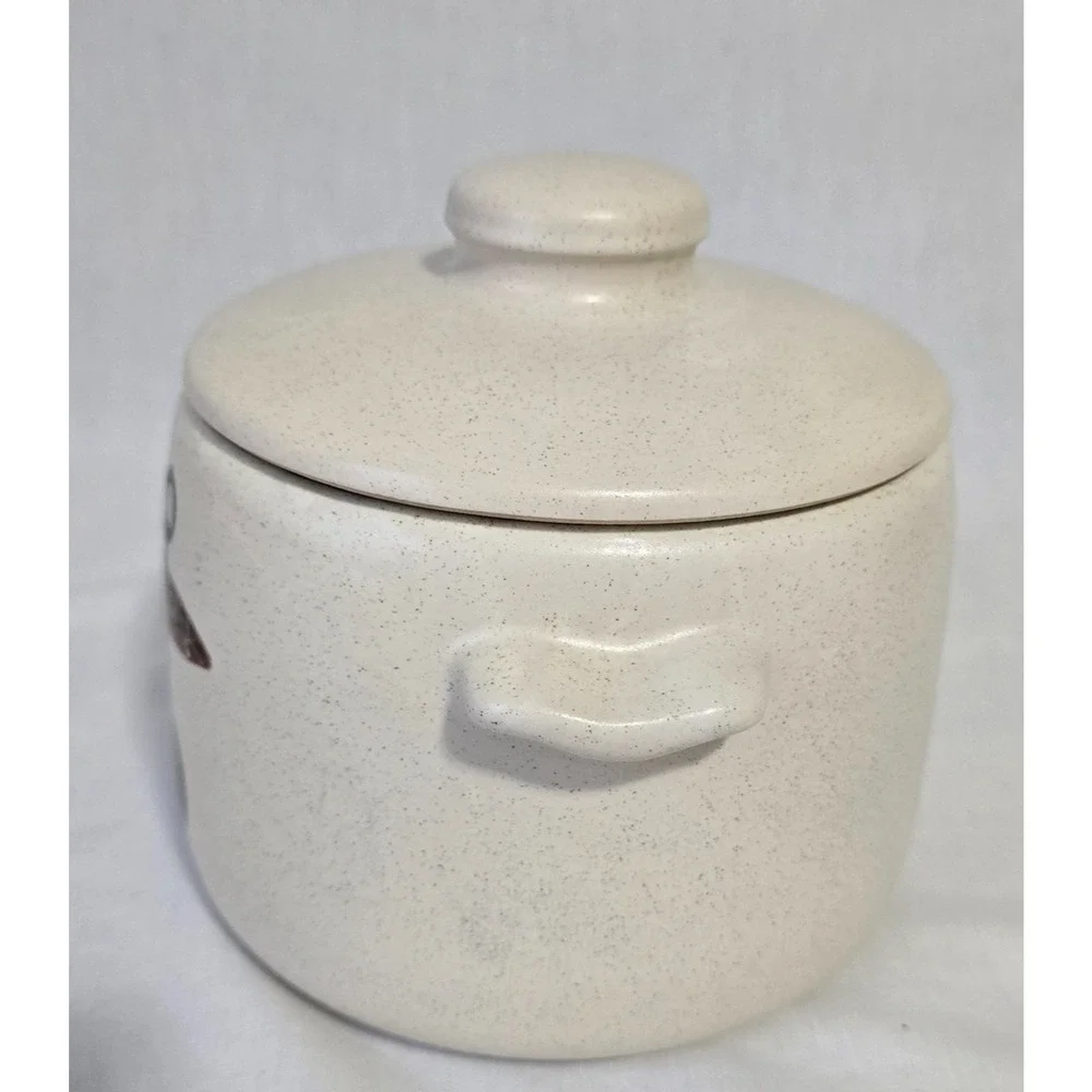 Vintage 1960's Westbend Stoneware Fork & Spoon Design Bean Dish with Lid